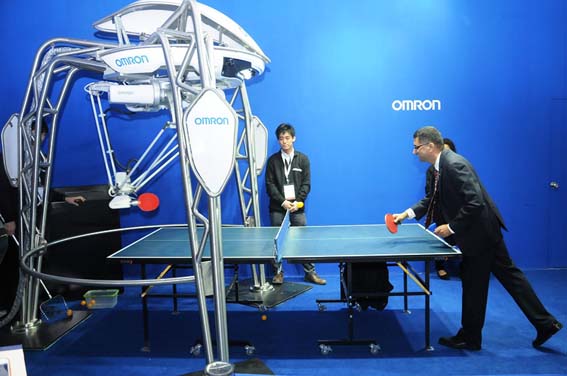 Omron showcases ping pong playing robot